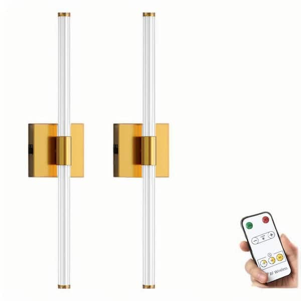 24 in. Gold 1-Light LED Wall Sconce Set of 2, Rechargeable Vanity Light Bar for Living Room, Bathroom