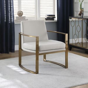 Cory Cream and Bronze Concave Metal Arm Accent Chair