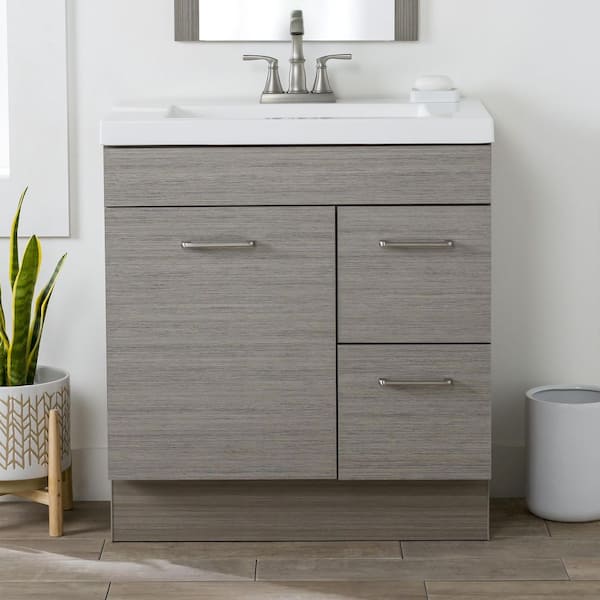 Glacier Bay Jayli 31 in. Single Sink Haze Bath Vanity with White Cultured Marble Top (Assembled)