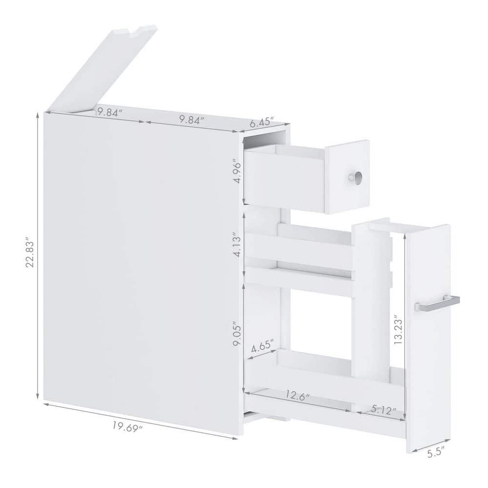 White Slim Bathroom Storage Cabinet with Slide Out Drawer