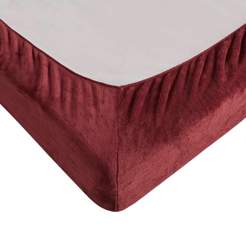 Burgundy Plush Polyester Queen Sheet Set with Pillowcases