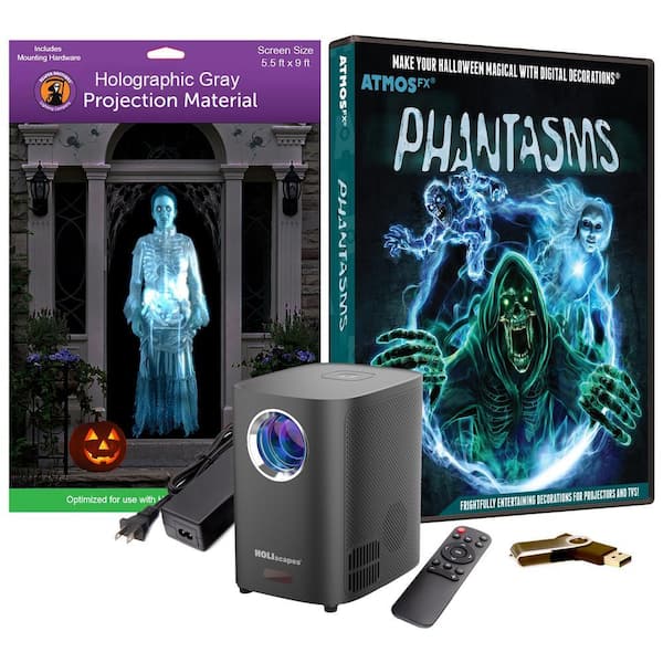 USB Projector Kit-AtmosFx Phantasms USB Projector 5.5 ft. x 9 ft. L Gray Holographic Screen