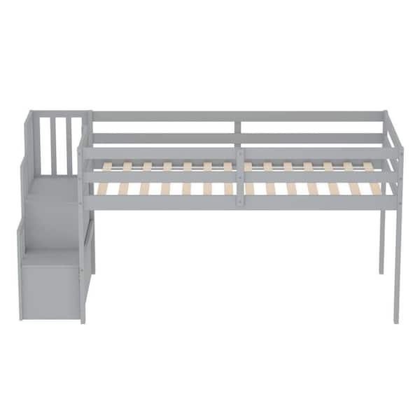 wetiny Gray Twin Loft Bed with Staircase