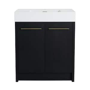 30 in. Freestanding Bath Vanity with White Resin Top and Soft Close Doors in Black