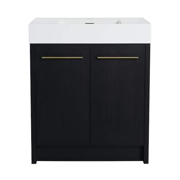 30 in. Freestanding Bath Vanity with White Resin Top and Soft Close Doors in Black