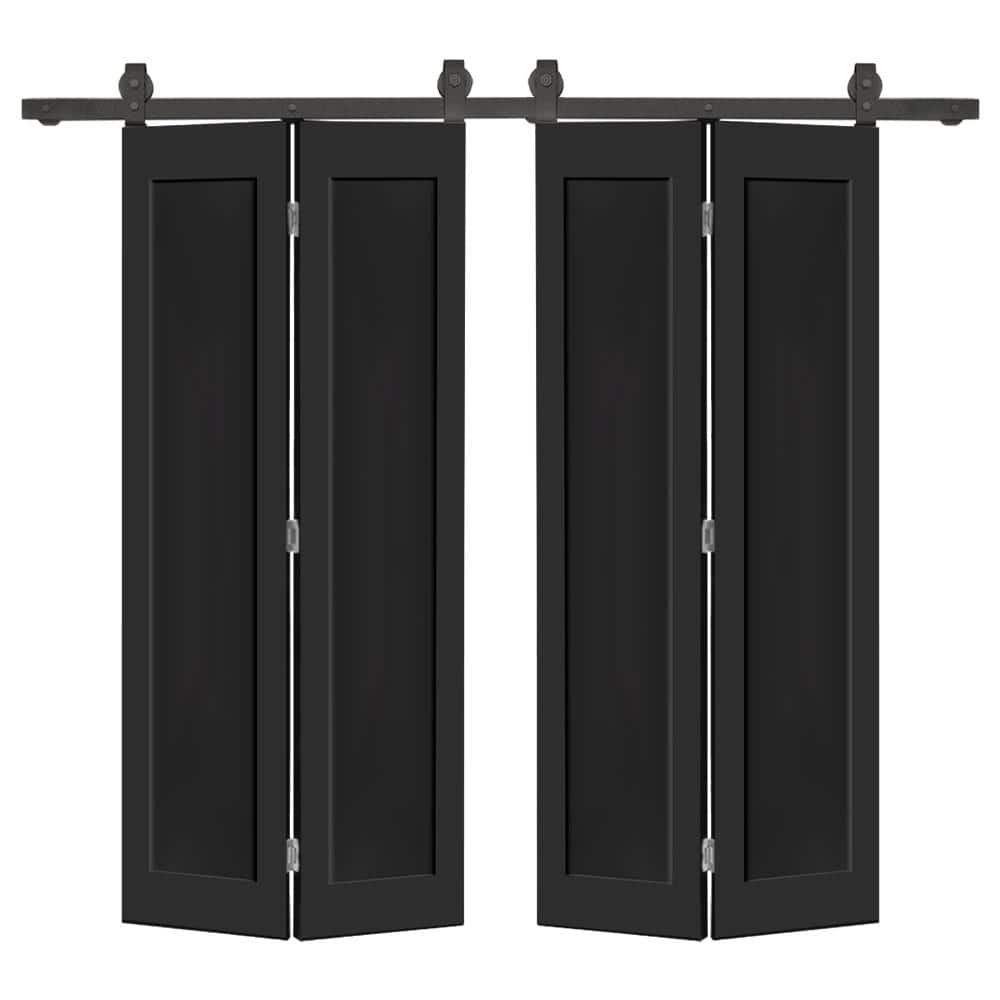 68 in. x 80 in. 1 Panel Shaker Hollow Core Black Composite Double Bi-fold Door with Barn Door Hardware Kit price history on PriceWatchPro