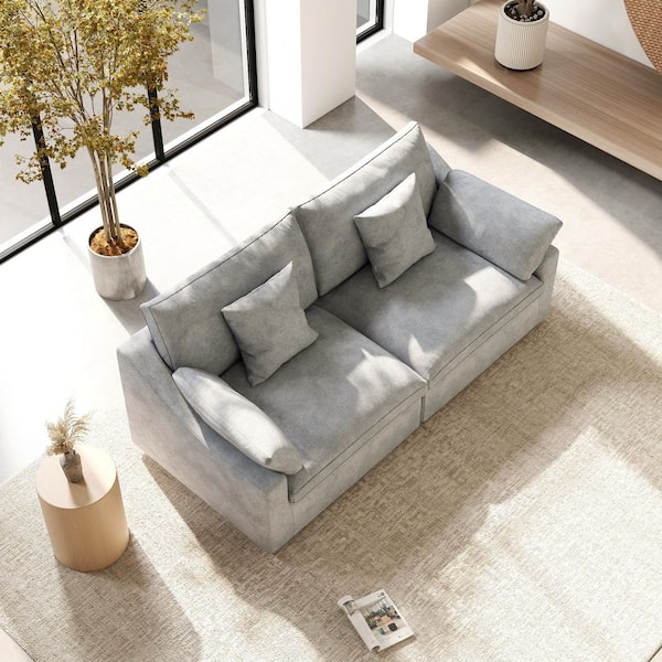 82.68 in. W Square Arm Linen Upholstered Rectangle 2-Seater Sectional Sofa in Gray