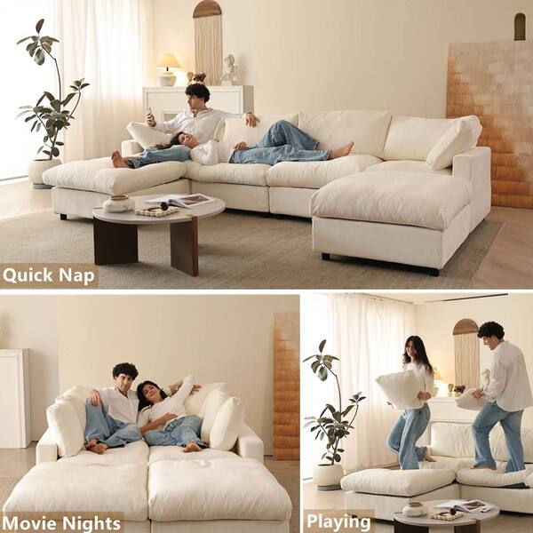 Modular L-Shaped Sectional Sofa, 105 L-Shaped Couch Set with Movable Ottoman & DIY Layouts, 3 Modular L-Shaped Sectional Sofa, 105 L-Shaped Couch Set with Movable Ottoman & DIY Layouts, 3