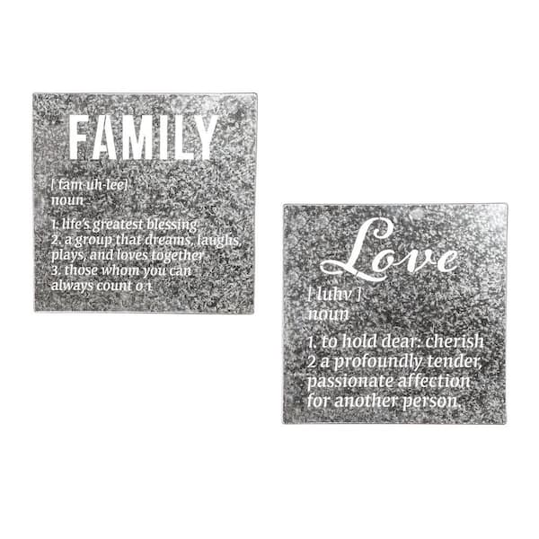 Evergreen Enterprises 14 in. x 14 in. Galvanized Metal Wall Decor with Die Cut Words, (Set of 2)