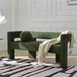 Green 66 in. Wide Boucle Upholstered Bedroom Bench with Toss Pillow