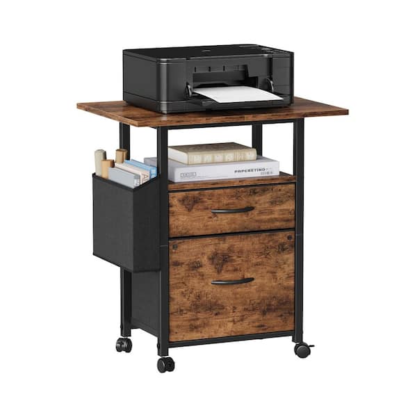 2 Drawer Vertical File Cabinet 24 in. Extended Desktop Rolling Filing Cabinet with Side Bag Light Brown Printer Stand