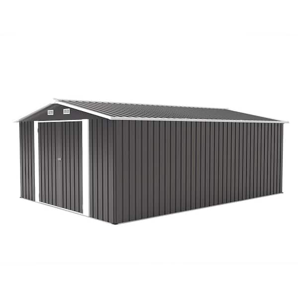 10 ft. W x 14 ft. D Black Metal Outdoor Storage Shed with 3 Lockable Doors and 4 Vents (130 sq. ft. )