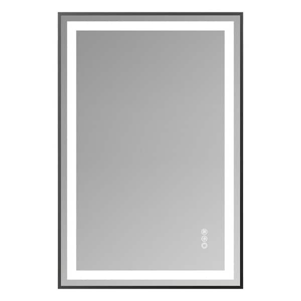 24 in. W x 36 in. H Rectangular Black Framed Wall Bathroom Vanity Mirror w/ Dual LED Light Strips Front & Back Lighting