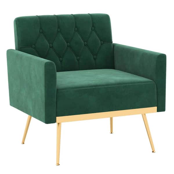 Costway Green Modern Velvet Accent Chair with Button Tufted Back Golden Metal Legs and Foot Pads