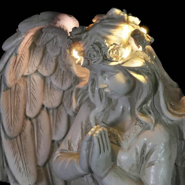 LED Halo Angel with Boy with Timer Garden Statue