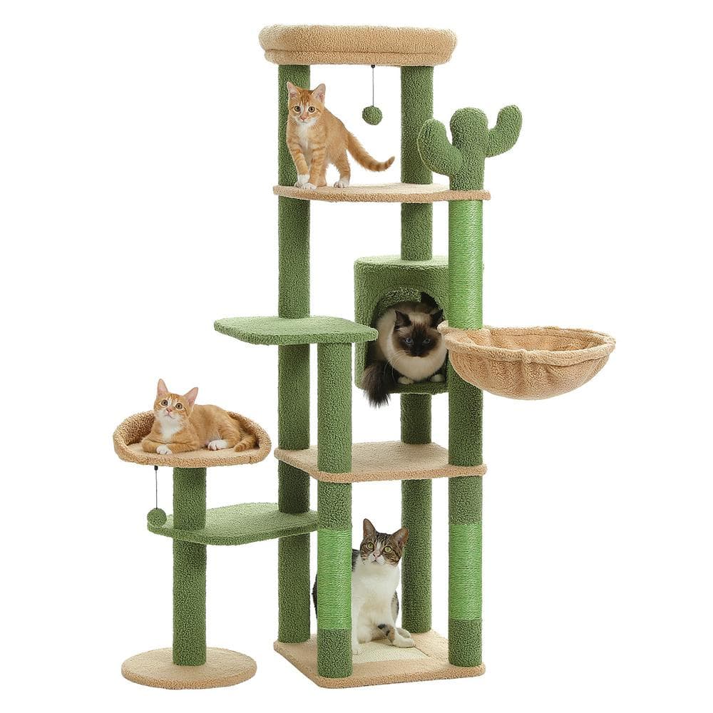 Foobrues 59 in. Cactus Cat Tree Tall Cat Tree for Large Cat Multi Level Cat Tower Cat Tree for Indoor Cats