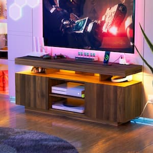 55.1 in. Modern Walnut TV Stand Fits TVs up to 65 in. with Outlets and RGB LED Light Strip