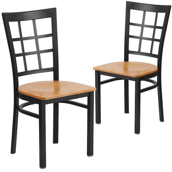Carnegy Avenue Natural Wood Seat/Black Metal Frame Restaurant Chairs (Set of 2)