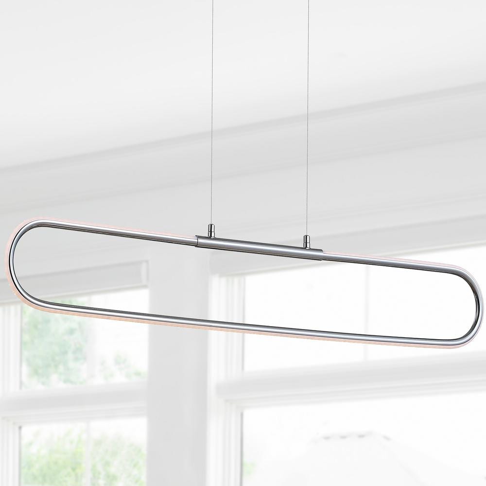 Ned Minimalistic 39" Chrome LED Linear Pendant with Adjustable Height