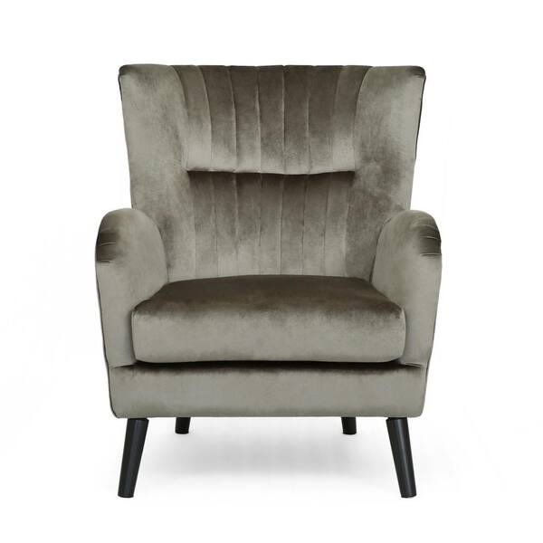 Noble House Woodrow Modern Glam Gray Velvet Club Chair