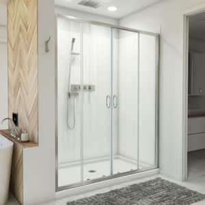 Visions 34 in. D x 60 in. W x 78-3/4 in. H Sliding Shower Door Base and White Wall Kit in Brushed Nickel