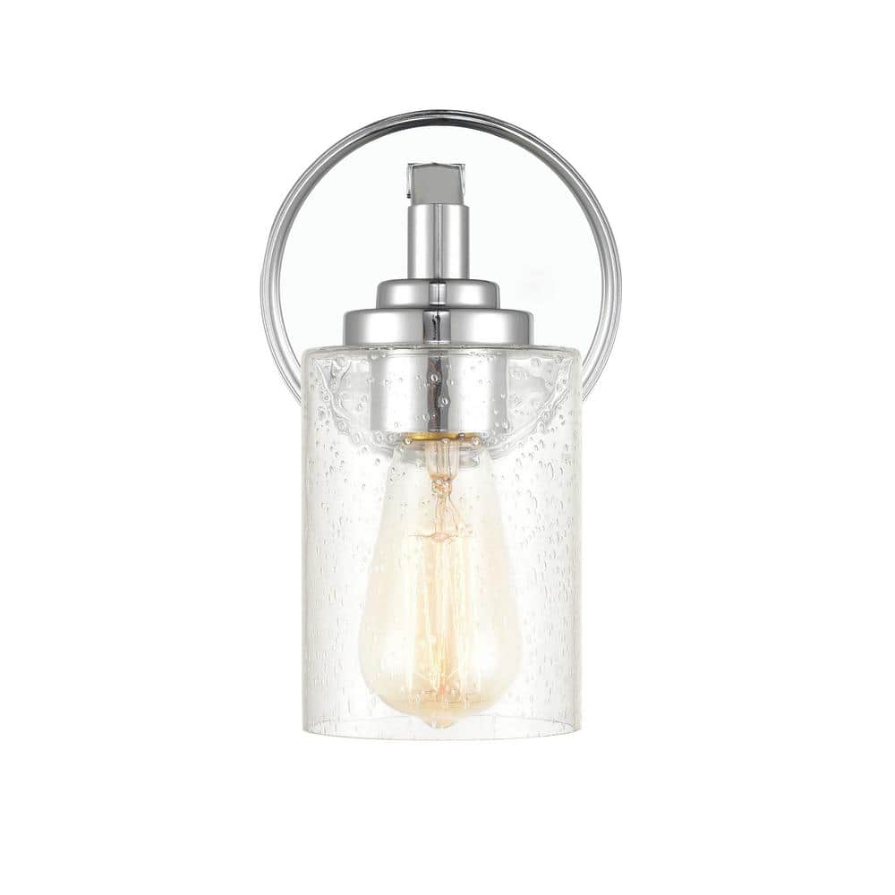 Chrome Cylinder Outdoor Wall Sconce with Glass Shade