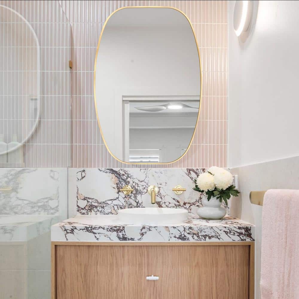 Sxiawe 20 in. W x 30 in. H Gold Oval Wall Mounted Aluminum
