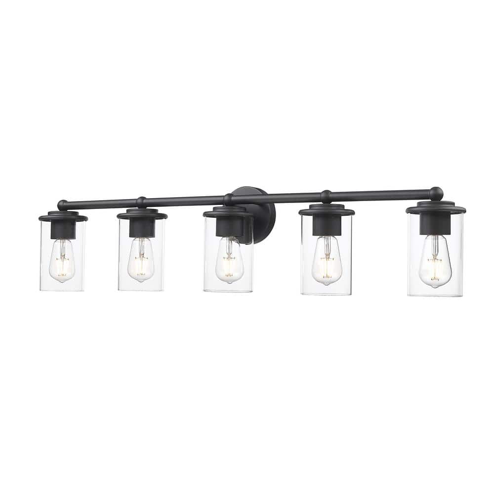 Thayer 39 in. 5-Light Matte Black Vanity Light with Clear Glass Shade with 