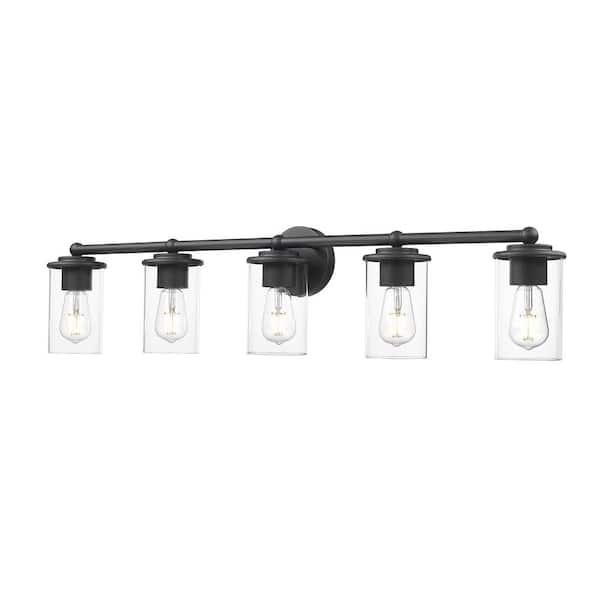 Unbranded Thayer 39 in. 5-Light Matte Black Vanity Light with Clear Glass Shade with No Bulbs Included