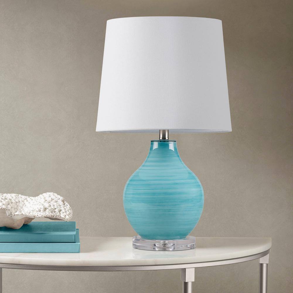 Maelle Blue Aqua Swirl Glass Table Lamp with White Shade
