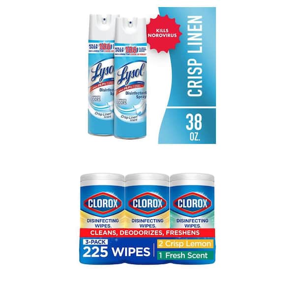 Crisp Linen Disinfectant Spray 19oz (2-Count) and Crisp Lemon Scent Disinfecting Wipes (75-Count, 3-Pack) Combo