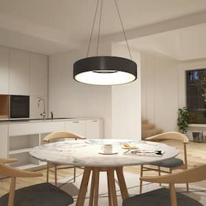 Aiden Drum 31-Watt 1 Light Black Modern 5 CCT Integrated LED Pendant Light Fixture for Dining Room or Kitchen