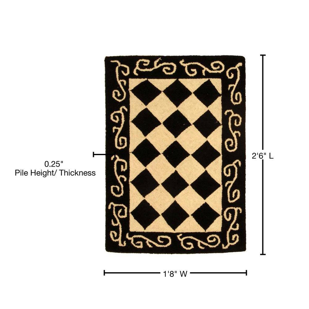 Handmade Black and Ivory Wool Floral Small Rug
