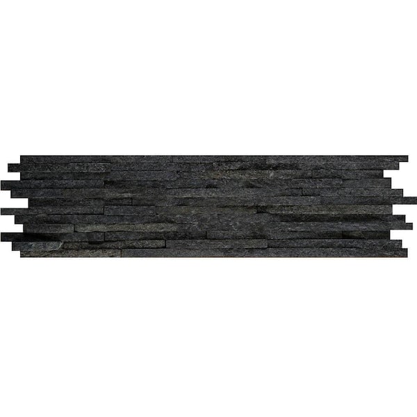 EMSER TILE Black Mini Stacked 6 in. x 24 in. Quartzite Slate Floor and Wall Tile