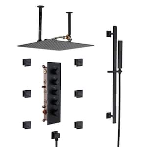 Atmore Multiple 15-Spray Patterns Dual 16 in. Ceiling Mount Rainfall Shower Heads 2.5 GPM with 6-Jet, Valve in Black