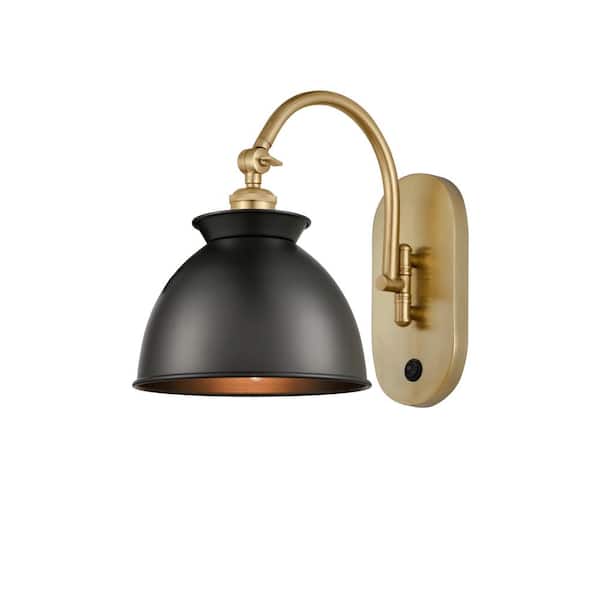 Adirondack 1-Light Satin Gold, Matte Black Wall Sconce with Black Metal Shade