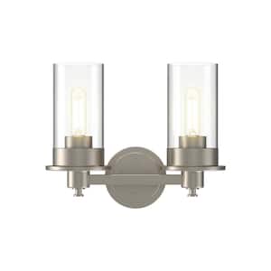 14 in. 2-Lights Brushed Nickel 2 Head Wall Sconce