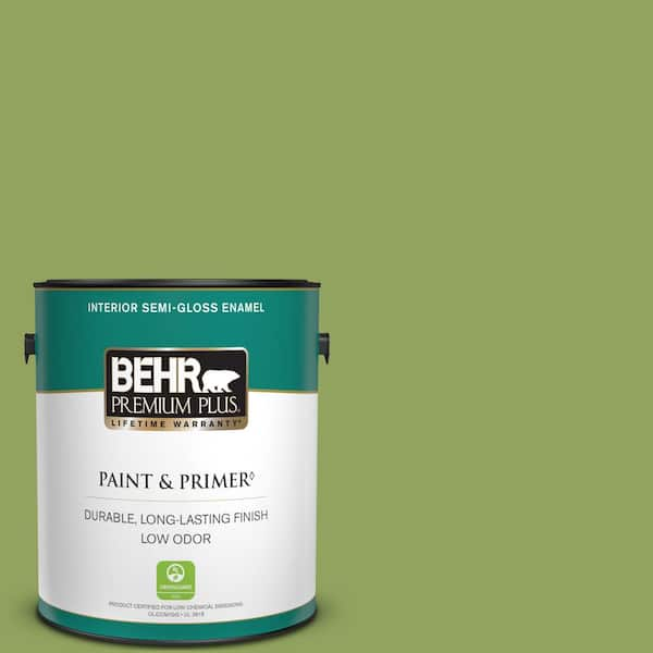 BEHR PREMIUM PLUS 1 gal. Home Decorators Collection #HDC-MD-15 Zesty Apple Semi-Gloss Enamel Low Odor Interior Paint & Primer