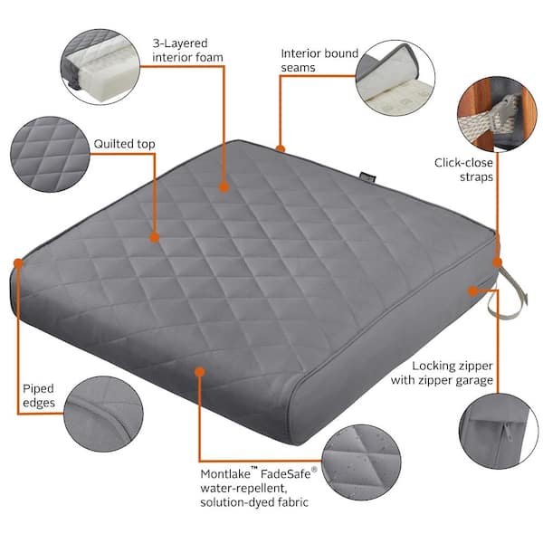 Classic Accessories Montlake FadeSafe 25 in. W x 25 in. D x 5 in. Thick  Grey Outdoor Quilted Lounge Chair Cushion 62-020-GREY-EC - The Home Depot