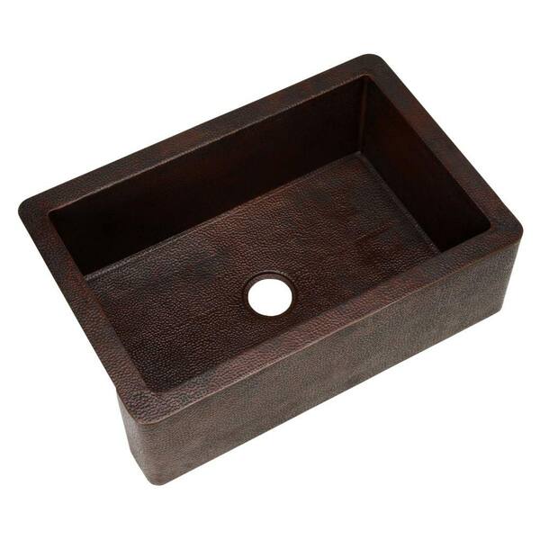 Thompson Traders Pinnacle Farmhouse Apron Front Hammered Aged Copper 33x22x10 0-Hole Single Basin Kitchen Sink