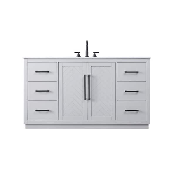60 in. Single Sink Grey Bath Vanity with White Engineered Marble Top