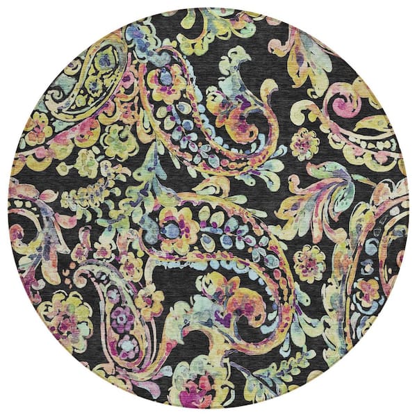 Addison Rugs Chantille Machine Washable Indoor/Outdoor Abstract ACN834 Black 8 ft. x 8 ft. Area Rug