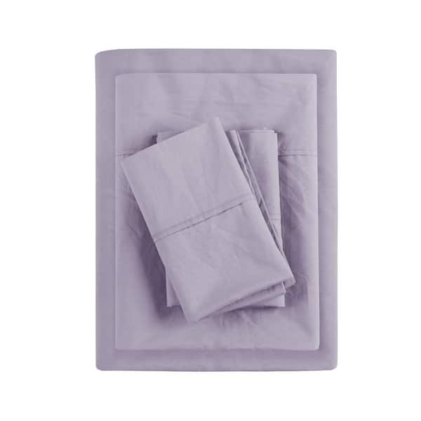Madison Park Purple Twin 200 Thread Count Relaxed Cotton Percale Sheet Set