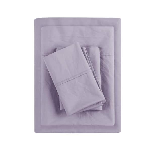 Madison Park Purple Full 200 Thread Count Relaxed Cotton Percale Sheet Set
