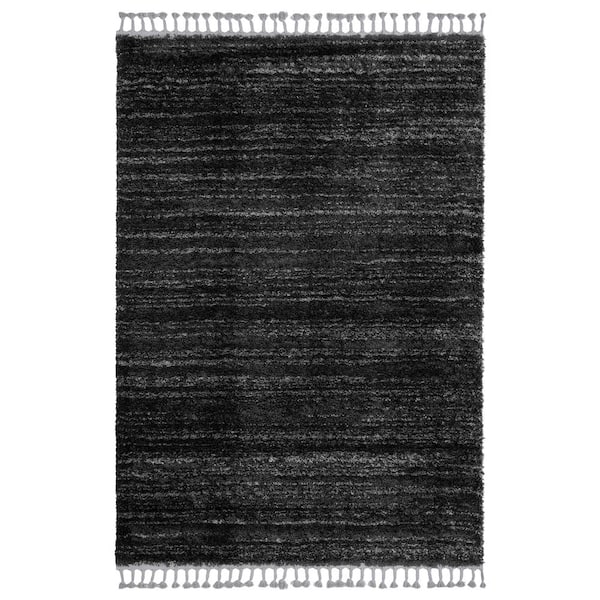 Abani Boston Black 7 ft. 9 in. x 10 ft. 2 in. Shag Polyester Area Rug
