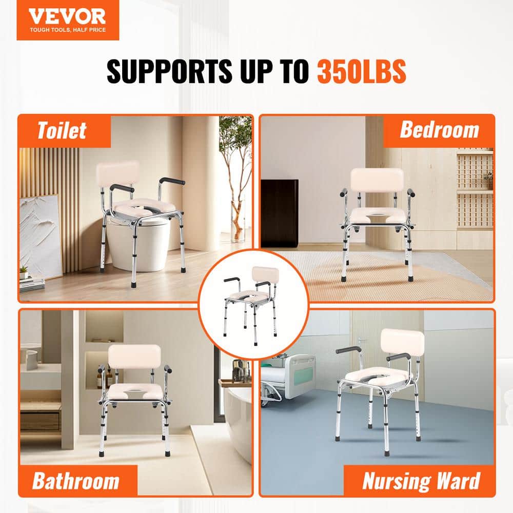 Adjustable Height White Steel Bedside Commode Chair
