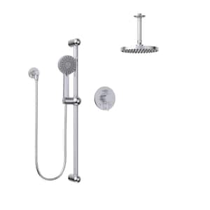 Delphi 1-Spray Round Hand Shower and Showerhead from Ceiling Combo Kit with Slide Bar and Valve in Polished Chrome