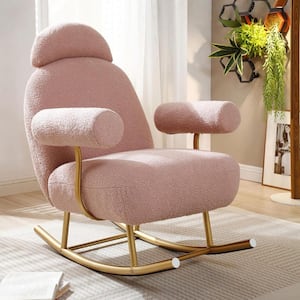 Pink Sherpa Fabric Nursery Rocking Chair Accent Upholstered Rocker Glider Leisure Sofa Armchair with Gold Metal Frame