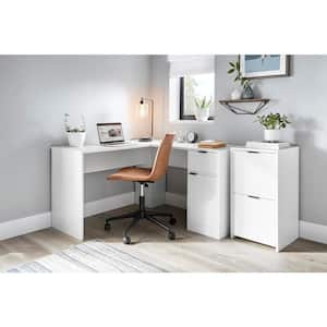 Bromley L-Shaped White Desk with Drawer and Cabinet Storage
