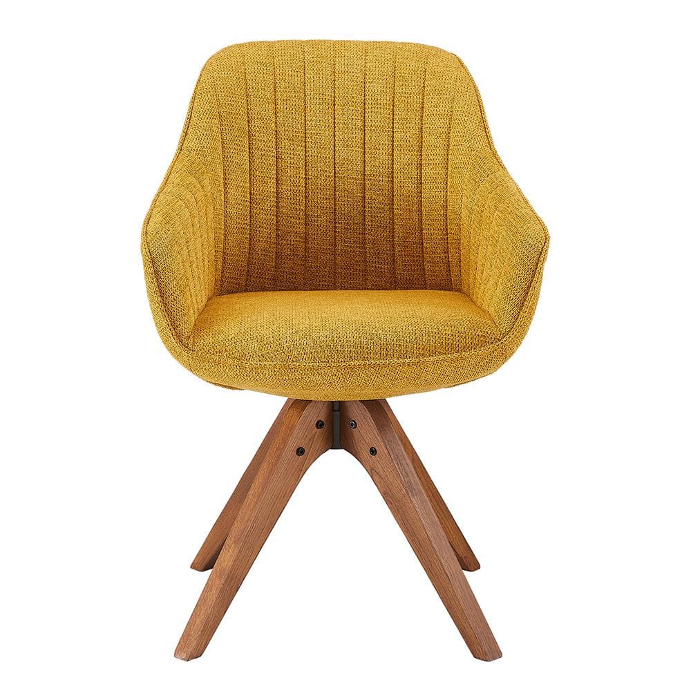 Mid-Century Modern Yellow Swivel Accent Chair with Beech Wood Legs